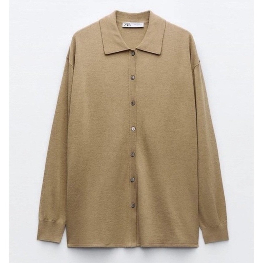 Zara Women's SMALL Side Buttoned Knit Cardigan Tan Wool Blend Neutral Minimalist